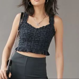 Urban Outfitters Kya Ruffled Eyelet Cropped Top
